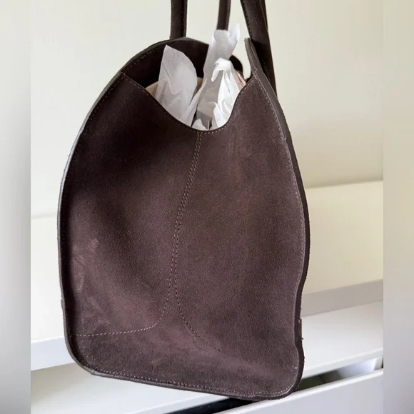 New COS Studio Bowling Bag Suede Dark Brown